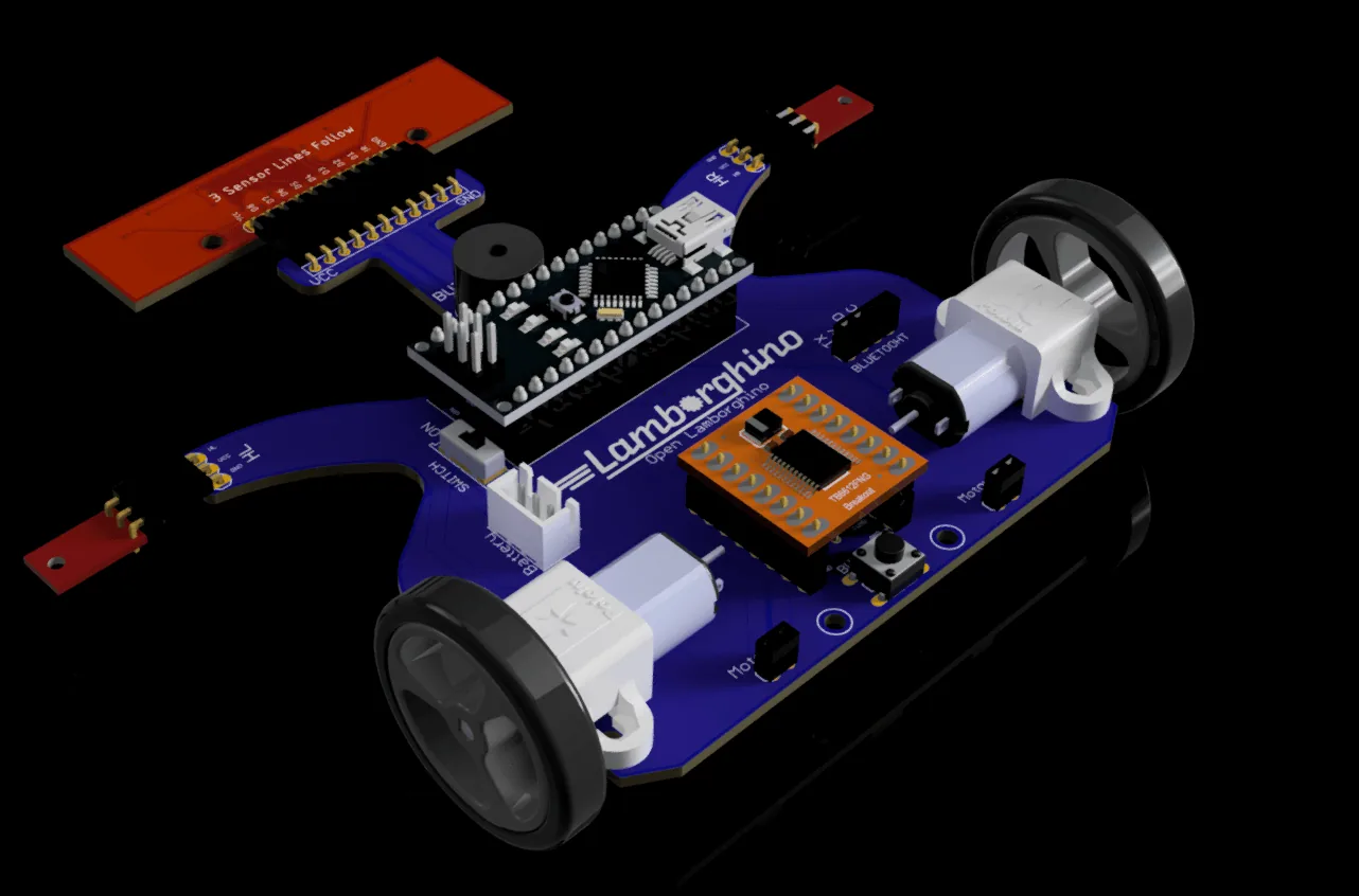 Open Lamborghino armado, con todos sus componentes en la placa